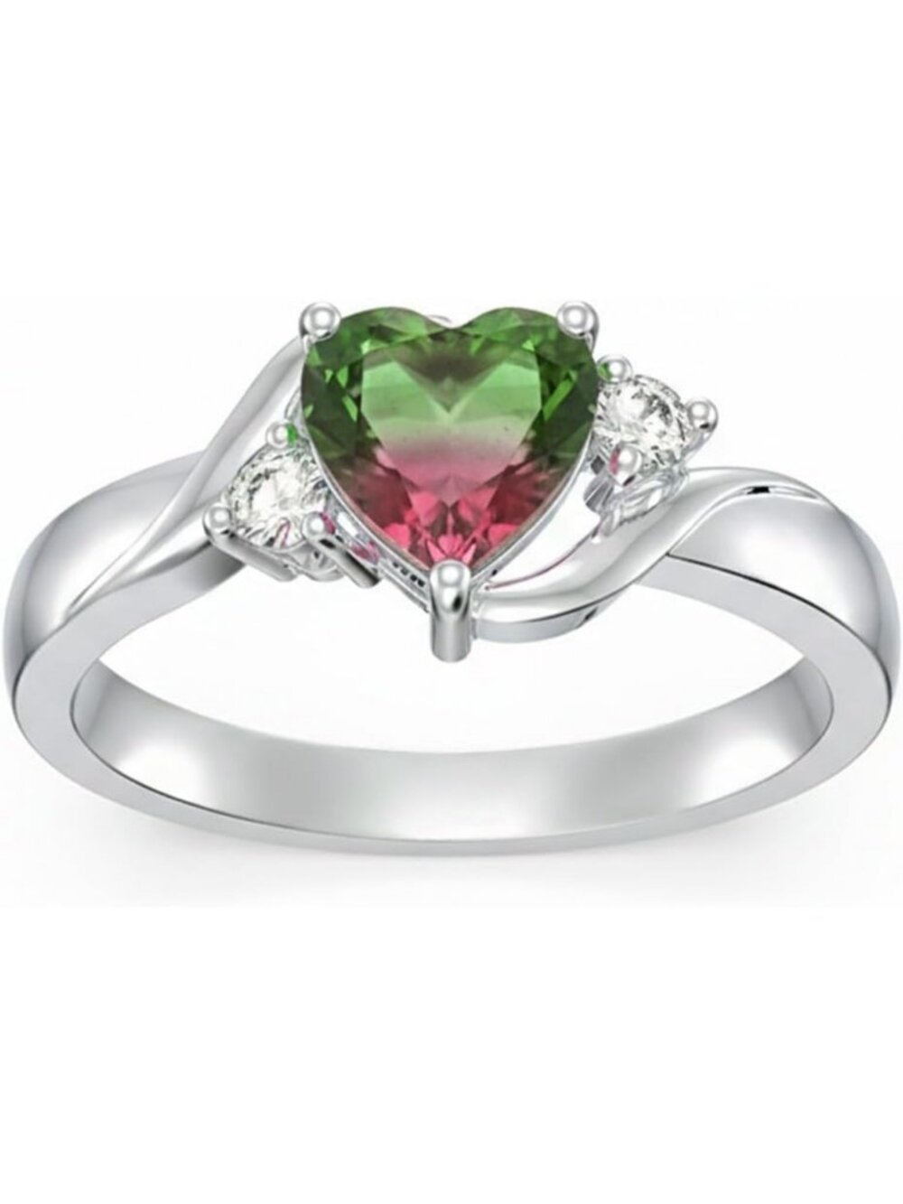 Minimalist 925 Sterling Silver Heart Crystal Birthstone Ring - Engraved